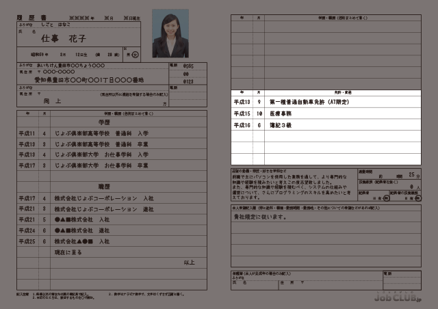 履歴書の書き方　プロフィール