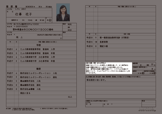 履歴書の書き方　プロフィール